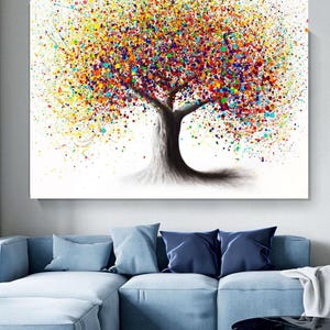 Rainbow Tree of Life | Canvas Wall Art – Colourful Abstract Poster Print – Modern Artwork for Home Decor – Vibrant Splatter Nature Picture