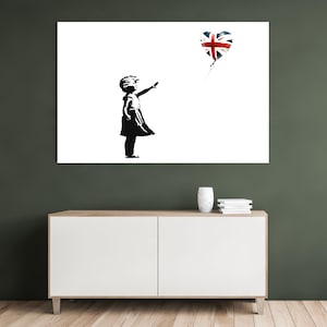 Banksy Girl with Union Jack Balloon | Graffiti Street Art Printed  Box Framed Canvas or Paper Poster Print