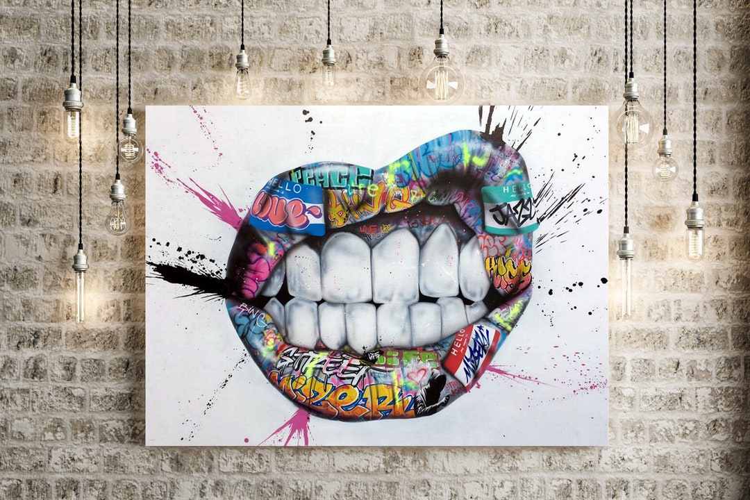 Canvas Wall Print Mouth Teeth Graffiti Street Art Picture Deep Frame