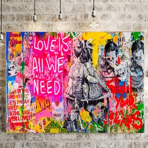 All We Need is Love Banksy Graffiti Street Art Frame Wall Canvas or Poster  Print