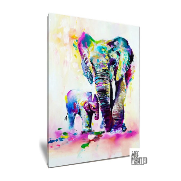 Beautiful Abstract Elephants Wall Art Deep Frame Canvas or Print Poster