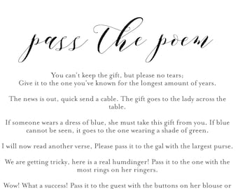 Pass The Poem Bridal Shower Printable Game Bachelorette Hens Etsy