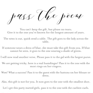 Pass the Poem, Bridal Shower Game