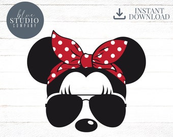 Minnie Aviator Sunglasses and Red Polka Dot Bandana Headband Vinyl, Png, Eps, Svg, Dxf, Instant Download