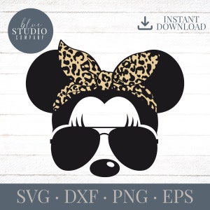 Minnie Aviator Sunglasses and Leopard Print Bandana Headband Vinyl, Png, Eps, Svg, Dxf, Instant Download