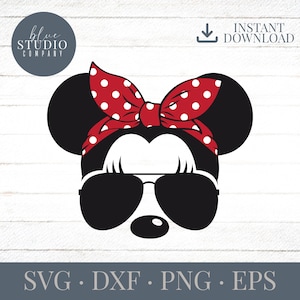 Minnie Aviator Sunglasses and Red Polka Dot Bandana Headband Vinyl, Png, Eps, Svg, Dxf, Instant Download