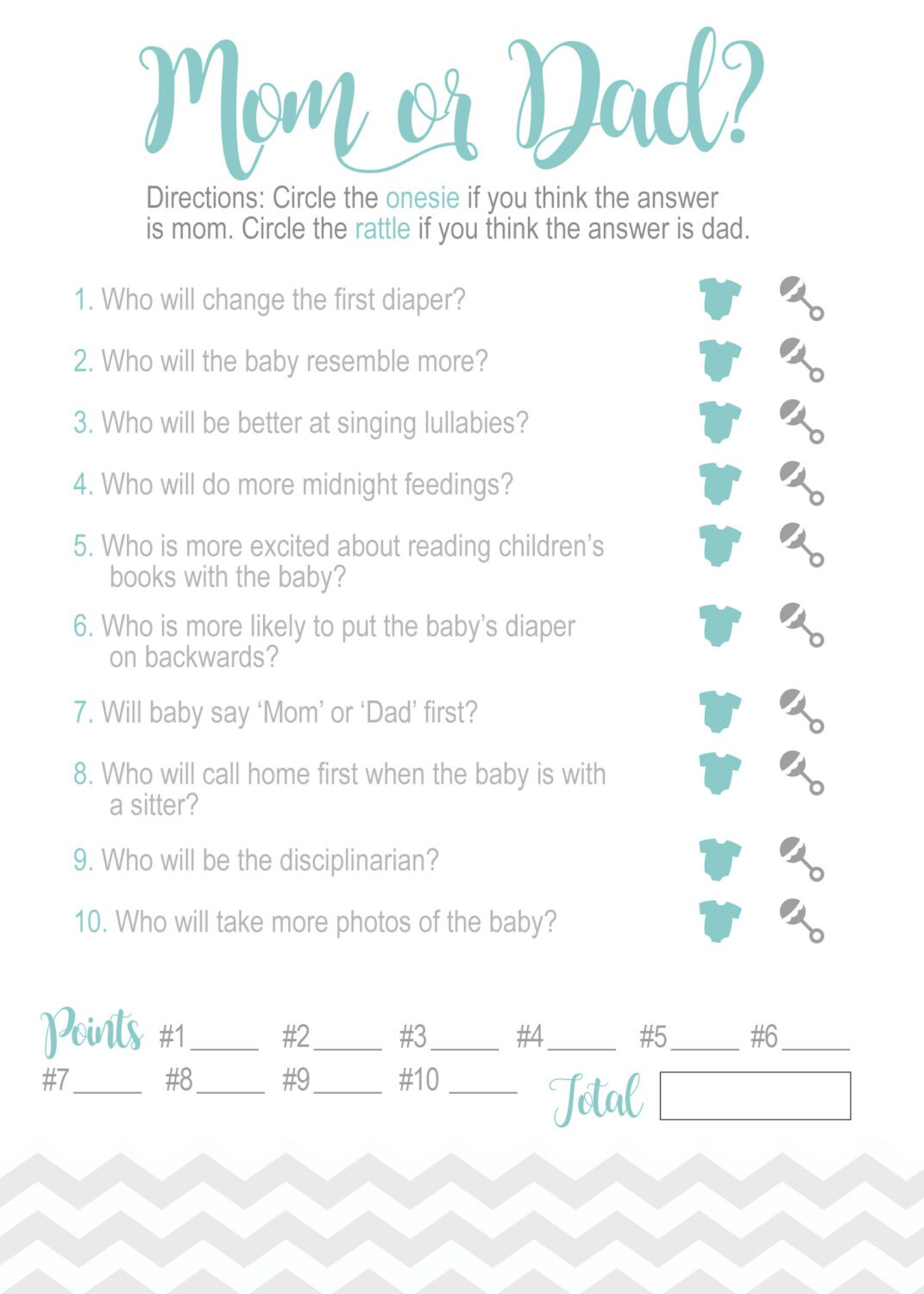 Mom or Dad Baby Shower Game Etsy