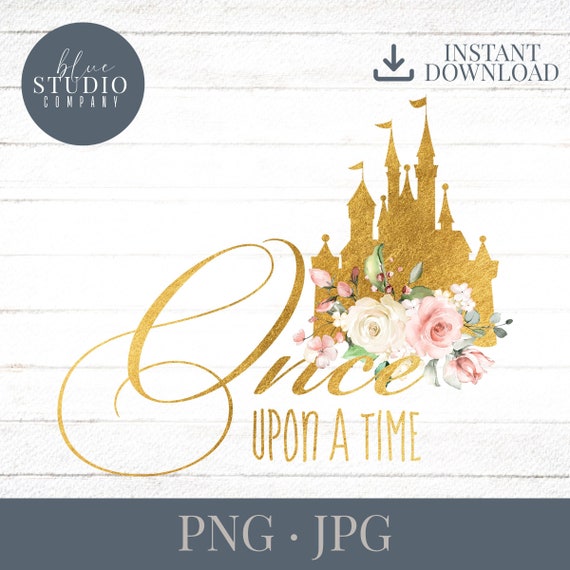 Once Upon A Time Gold Foil Castle and Watercolor Floral 