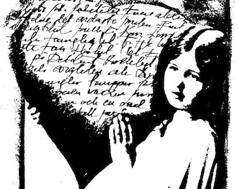 EZ Mounted Rubber Stamp Edwardian 1900s Girls Dolls Background Writing Altered Art Craft Scrapbooking Cardmaking Collage Supply.