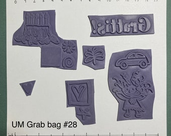 UnMounted Grab Bag Rubberstamp Mix Kids Congrat Cake Hearts Star Car Craft Cardmaking Mixed Media Collage Supply