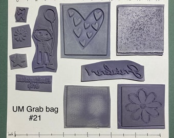 UnMounted Grab Bag Rubberstamp Mix Background Kids Congrat Flower Craft Cardmaking Mixed Media Collage Supply