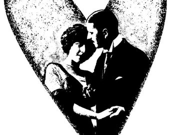 EZ Mounted Rubber Stamp Edwardian 1900s Wedding Couple in Heart Altered Art Craft Scrapbooking Cardmaking Collage Supply.