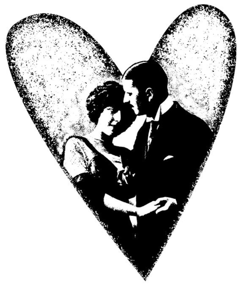 EZ Mounted Rubber Stamp Edwardian 1900s Wedding Couple in Heart Altered Art Craft Scrapbooking Cardmaking Collage Supply.