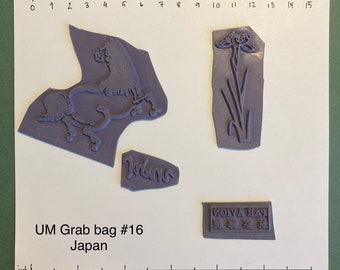 UnMounted Grab Bag Rubberstamp Mixed Japan Horse Iris Par Avion Craft Cardmaking Mixed Media Collage Supply