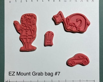 EZ Mounted Grab Bag Rubber Stamp Kids Car Elephant Princess Crown Prince Mixed Media Collage Supply