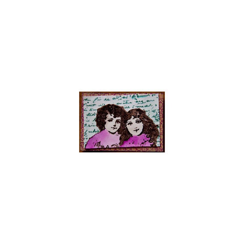 EZ Mounted Rubber Stamp Edwardian 1900s Girls Dolls Background Writing Altered Art Craft Scrapbooking Cardmaking Collage Supply. image 3