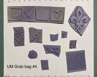 UnMounted Grab Bag Rubberstamp Mix Background Fleur de lys Flowers Chicken Hearts Craft Cardmaking Mixed Media Collage Supply