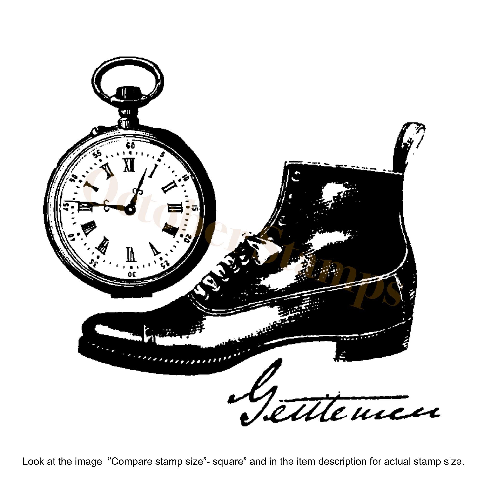 EZ Mounted Rubber Stamp Edwardian 1900s Gentlemen Collage with Shoe Watch Altered Art Craft Scrapbooking Cardmaking Collage Supply.