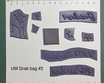 UnMounted Grab Bag Rubberstamp Mixed Flower Stars Hearts Birthday Word Craft Cardmaking Mixed Media Collage Supply