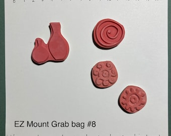 EZ Mounted Grab Bag Rubber Stamp Retro Vase Swirl Sun Symbols Mixed Media Collage Supply
