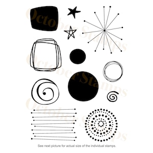 Clear Stamp // Verschiedenes // Swirls Lines Dots Stars Frames // Veränderte Kunst Basteln Scrapbooking Kartenherstellung Collage Angebot