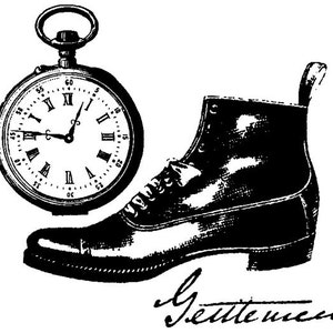 EZ Mounted Rubber Stamp Edwardian 1900s Gentlemen Collage with Shoe Watch Altered Art Craft Scrapbooking Cardmaking Collage Supply. image 1