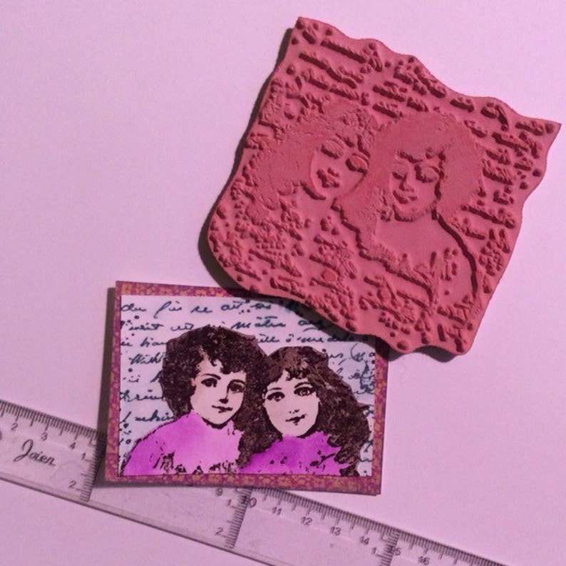 EZ Mounted Rubber Stamp Edwardian 1900s Girls Dolls Background Writing Altered Art Craft Scrapbooking Cardmaking Collage Supply. image 4