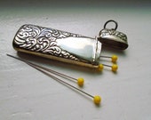 Antique Repousse Needle Case In Sterling Silver Needle Case with Raised Feather Design and Room for Engraved Initials