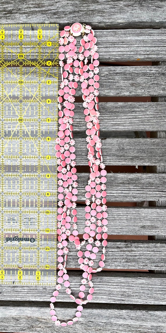 Pink Flower Multi-strand Necklace, Plastic, Japan… - image 7