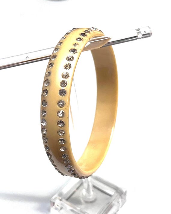 Celluloid Rhinestone Bangle Bracelet, Vintage 194… - image 7