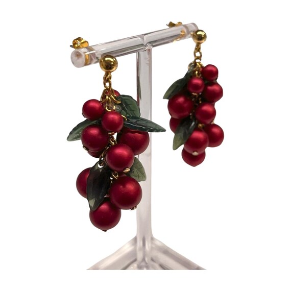 Red Cluster Dangle Grape Earrings - image 4