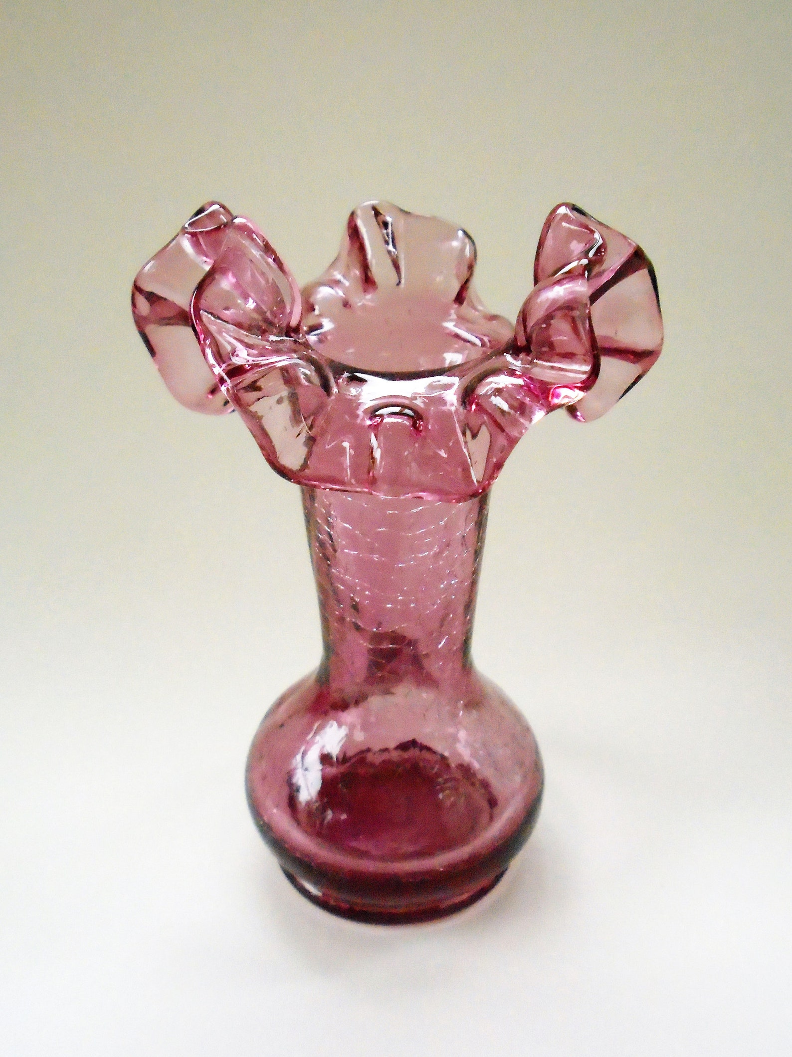 Purple Crackle Glass Vase by Kanawha Ruffled Rim Hand Blown Etsy