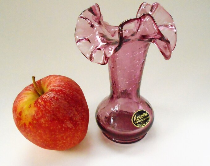 Purple Crackle Glass Vase by Kanawha Ruffled Rim Hand Blown Etsy