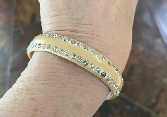 Celluloid Rhinestone Bangle Bracelet, Vintage 194… - image 8