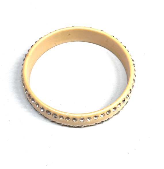 Celluloid Rhinestone Bangle Bracelet, Vintage 194… - image 4