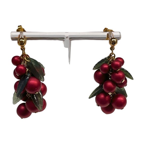 Red Cluster Dangle Grape Earrings - image 6