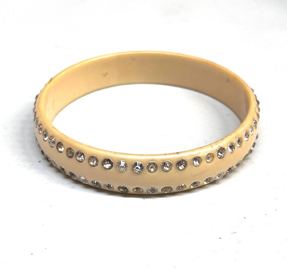 Celluloid Rhinestone Bangle Bracelet, Vintage 194… - image 2