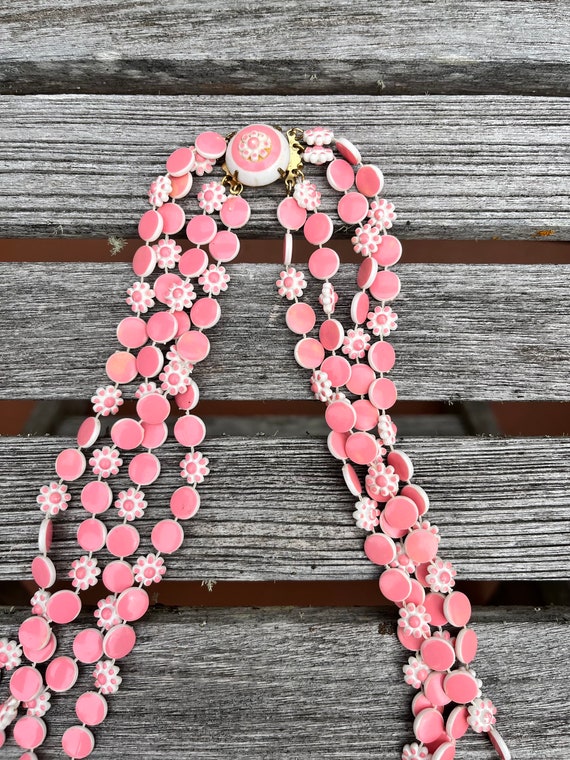 Pink Flower Multi-strand Necklace, Plastic, Japan… - image 6