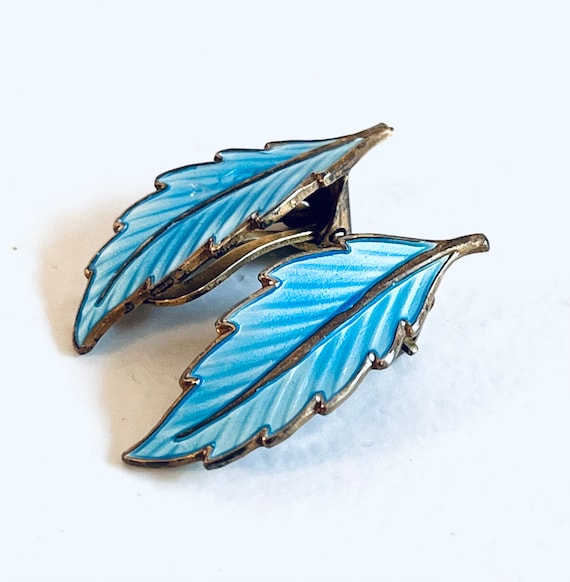 Bernard Meldahl Blue Enamel Leaf Earrings - image 1