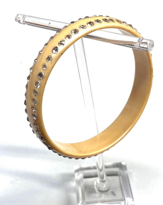 Celluloid Rhinestone Bangle Bracelet, Vintage 194… - image 6