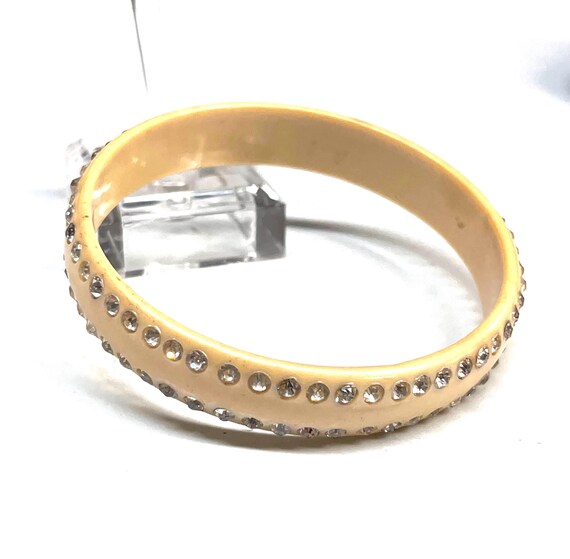 Celluloid Rhinestone Bangle Bracelet, Vintage 194… - image 3