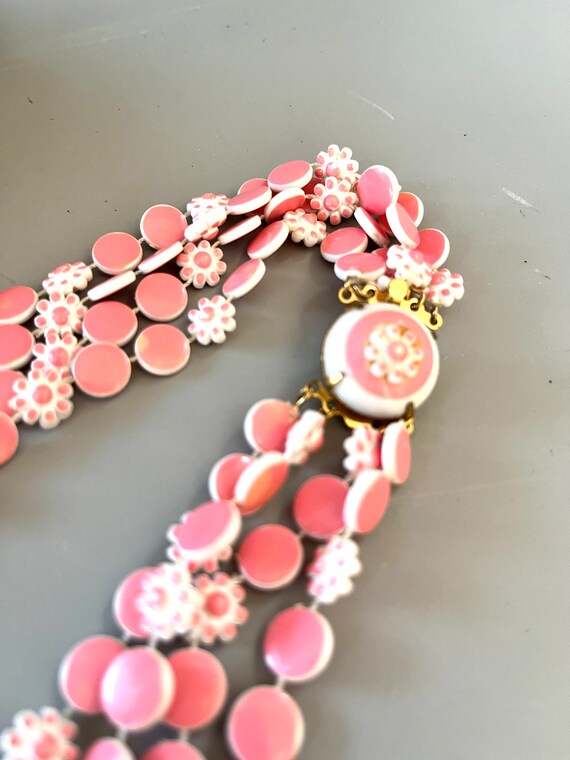 Pink Flower Multi-strand Necklace, Plastic, Japan… - image 4