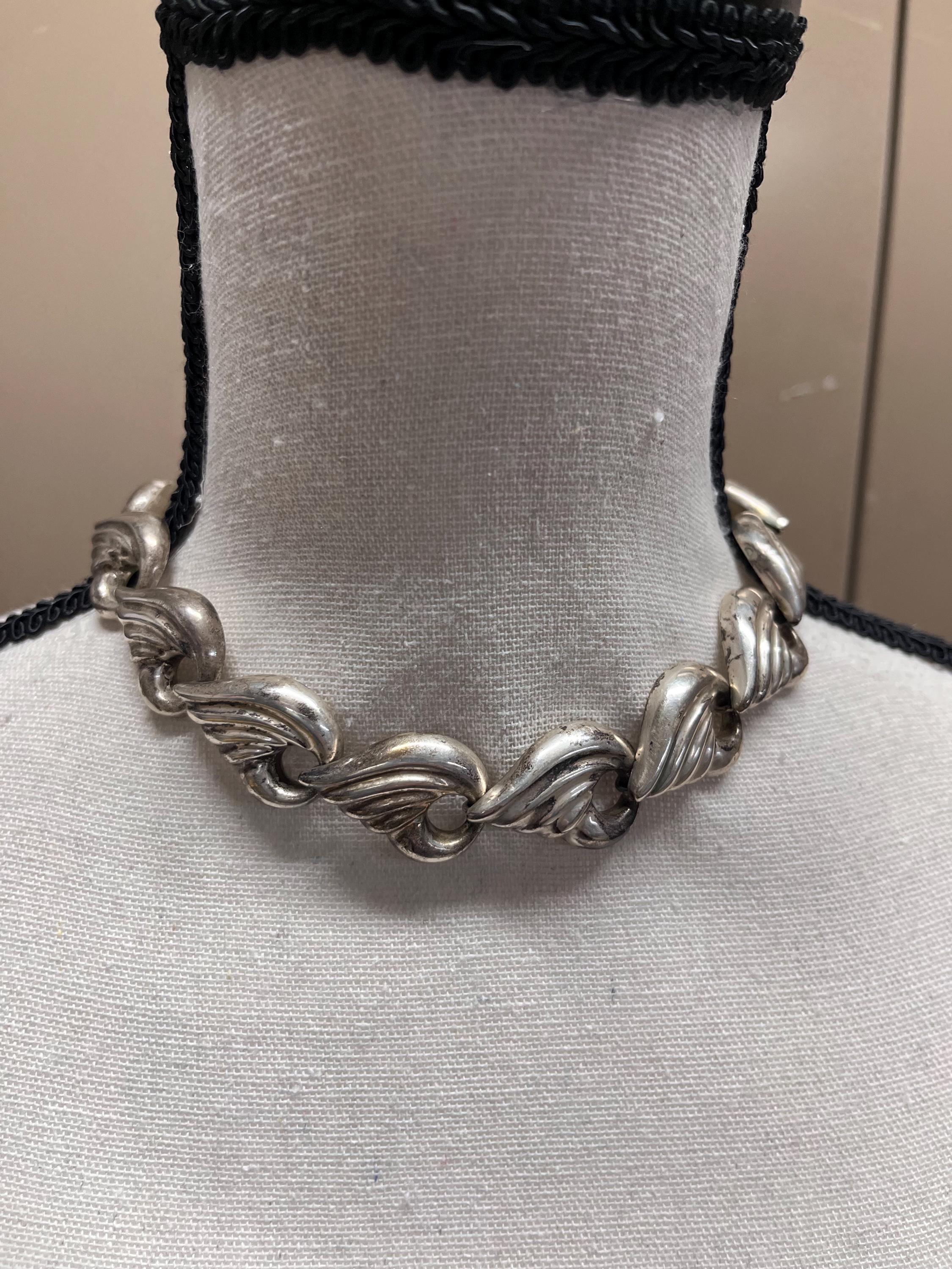 アクセサリー Vintage silver925 necklace 925 Sterling Silver Vintage Necklace Carved Small Flat