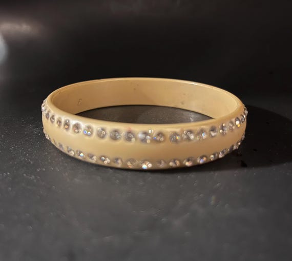 Celluloid Rhinestone Bangle Bracelet, Vintage 194… - image 1