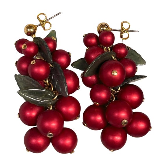 Red Cluster Dangle Grape Earrings - image 3
