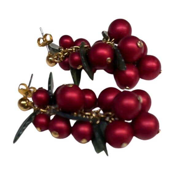 Red Cluster Dangle Grape Earrings - image 2