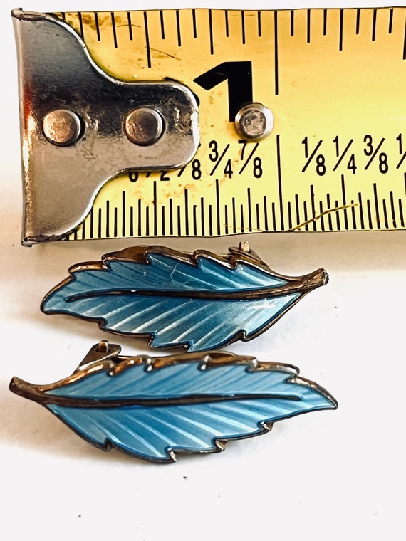 Bernard Meldahl Blue Enamel Leaf Earrings - image 4