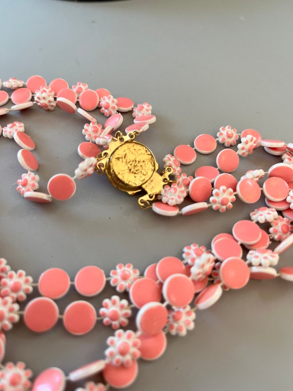 Pink Flower Multi-strand Necklace, Plastic, Japan… - image 5