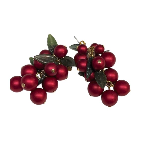 Red Cluster Dangle Grape Earrings - image 7