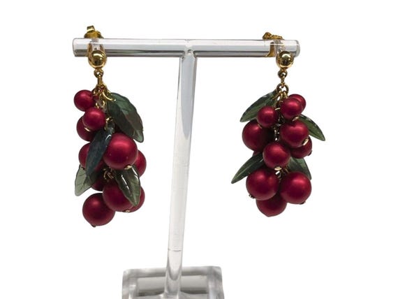 Red Cluster Dangle Grape Earrings - image 1